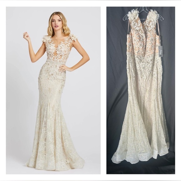 Mac Duggal 79268 NWT High Neck Shoulder Flower Detail Mermaid Gown - Picture 5 of 14